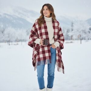 GAP Burgundy & Cream Poncho Scarf